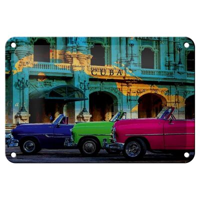 Targa in metallo con scritta 18x12 cm Mappa Cuba con 3 auto decorative