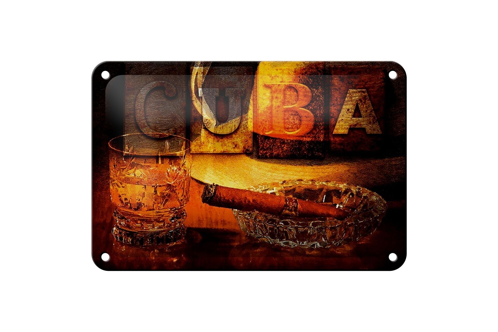 Targa in metallo con scritta 18x12 cm Decorazione Cuba Cigar Rum Havana