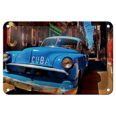 Targa in metallo con scritta 18x12 cm Cuba car blu decorazione auto d'epoca