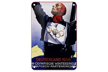 Panneau en étain disant 12x18cm, décoration des Jeux Olympiques d'hiver de 1936 1