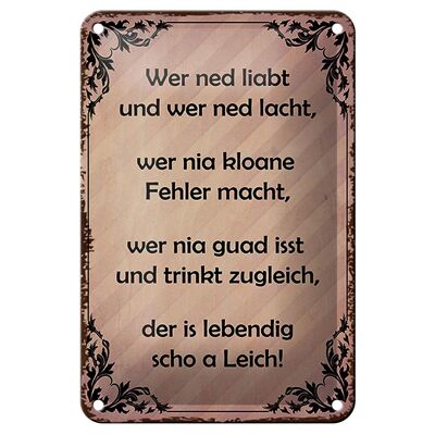 Tin sign saying 12x18cm he who doesn't love and he who doesn't laugh decoration