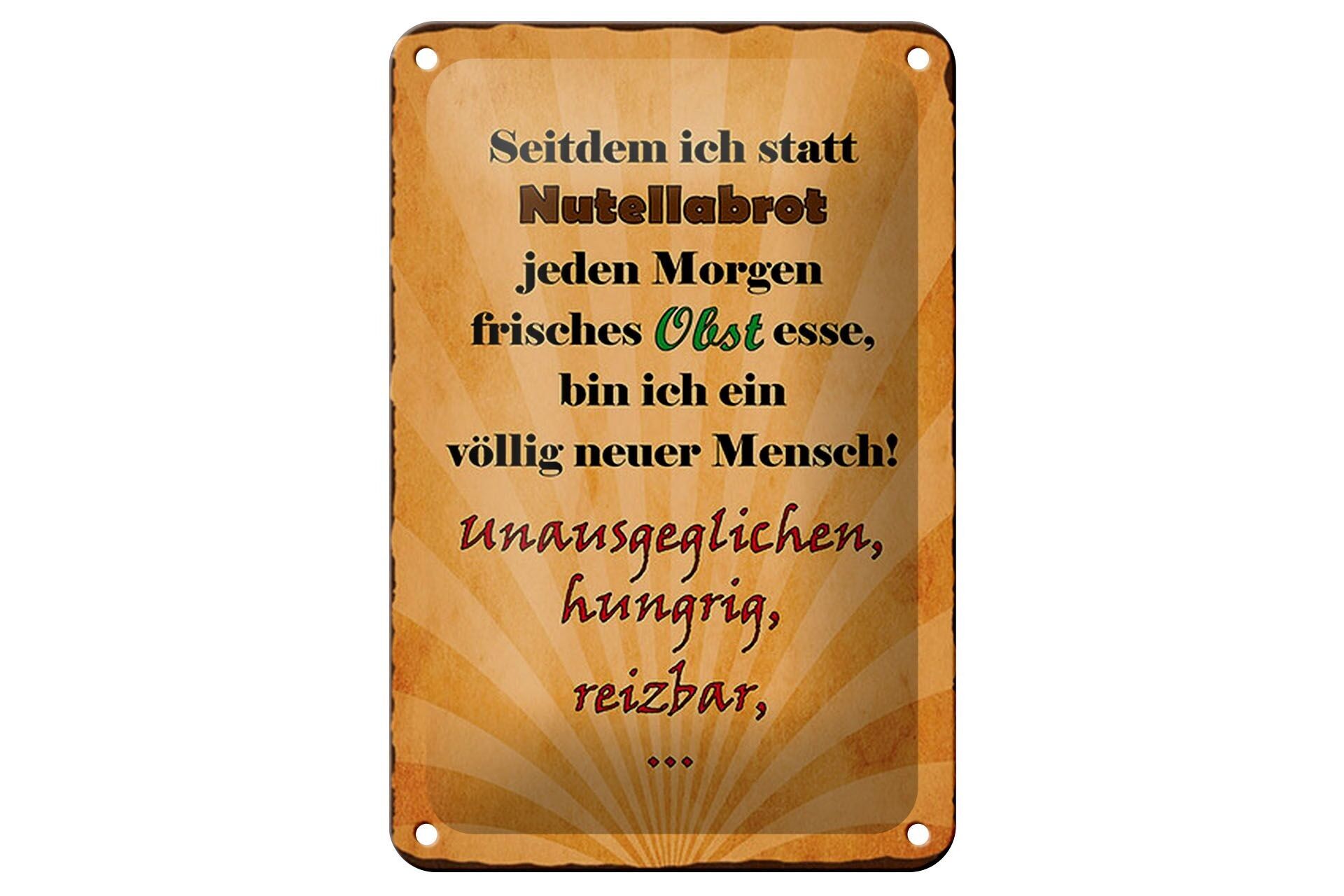 Tin sign saying 12x18cm instead of Nutella bread fresh fruit decoration