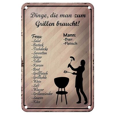 Tin sign saying 12x18cm things you need for grilling decoration