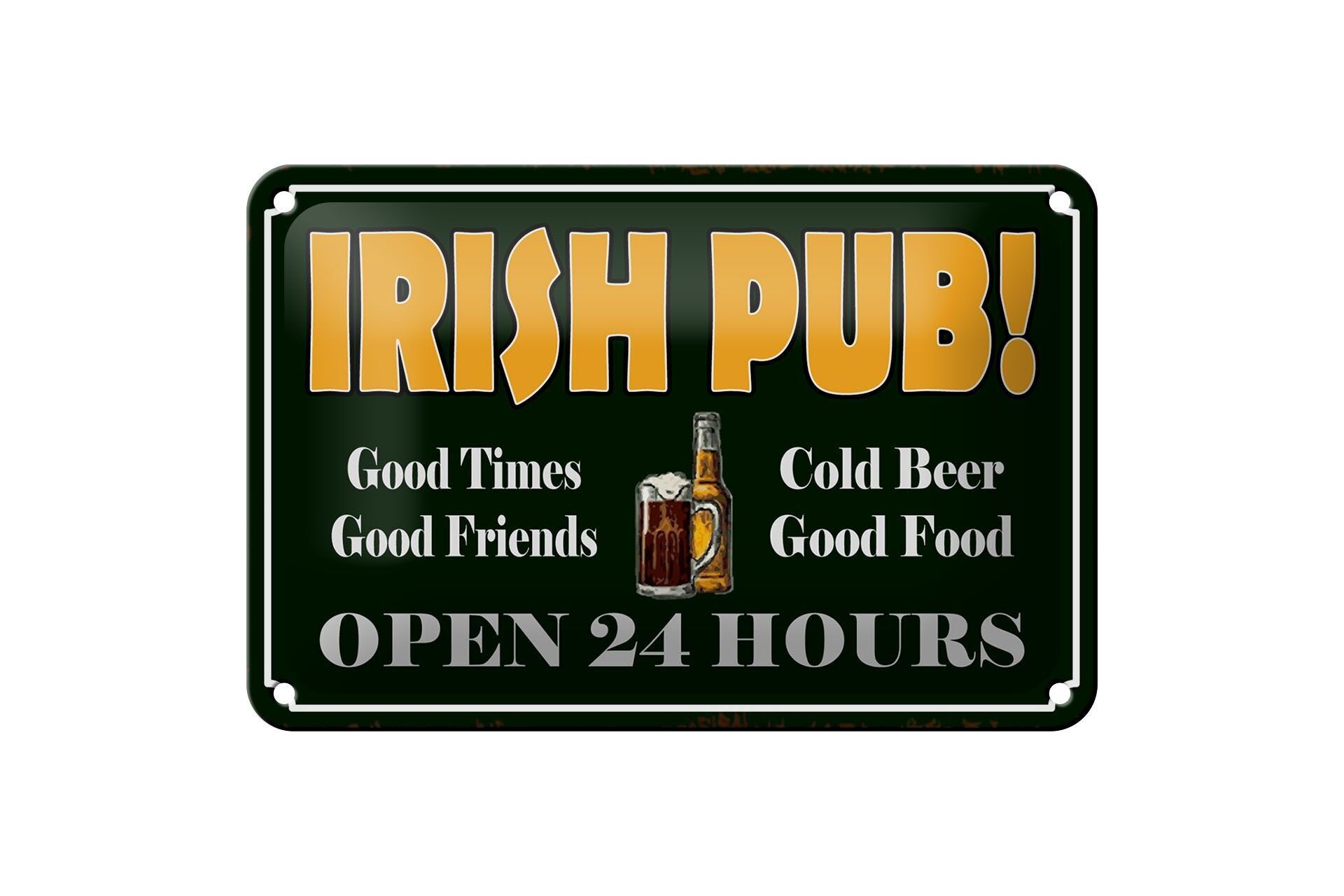 Targa in latta con scritta 18x12 cm Irish Pub Gold Birra aperta 24 ore decorazione