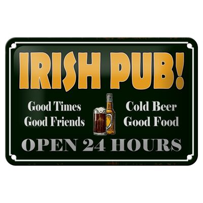 Letrero de chapa que dice 18x12cm Irish Pub gold Beer open 24 decoración