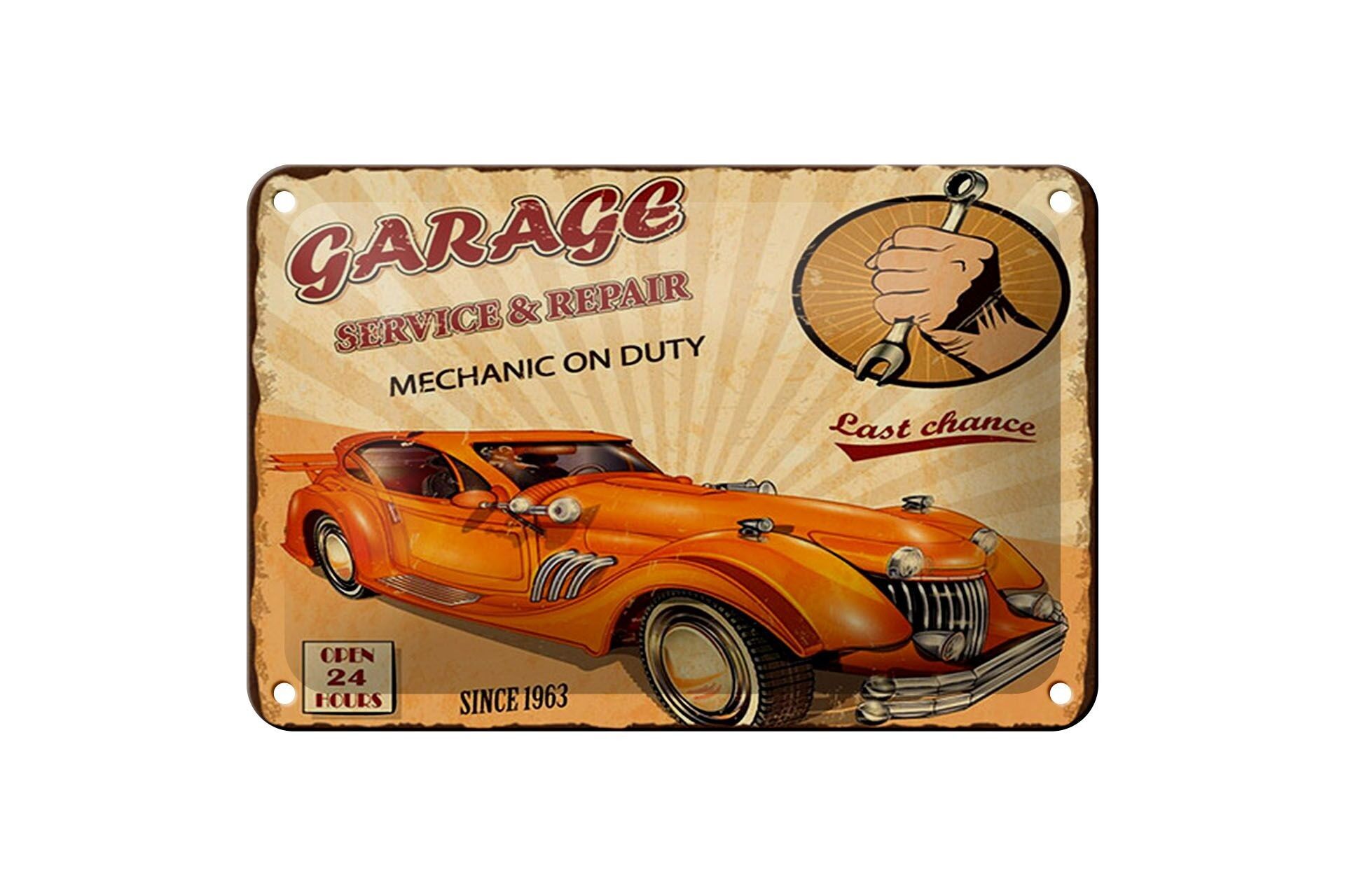 Targa in metallo con scritta 18x12 cm Garage Service meccanico in servizio