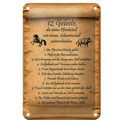 Panneau en étain disant 12x18cm, commandements, décoration de porcherie pour écurie de chevaux