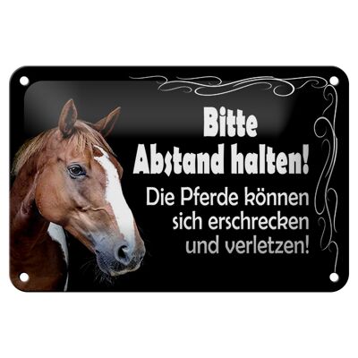 Metal sign saying 18x12cm please keep your distance horses decoration