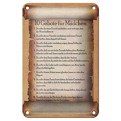 Blechschild Spruch 12x18cm 10 Gebote für Mädchen du sollst Dekoration