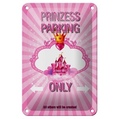 Targa in metallo con scritta 12x18 cm Parcheggio principessa solo decorazione corona rosa