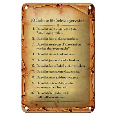 Blechschild Spruch 12x18cm 10 Gebote für Schwiegerväter Dekoration