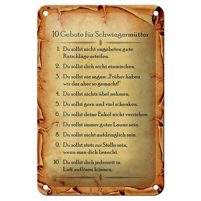 Blechschild Spruch 12x18cm 10 Gebote für Schwiegermütter Dekoration