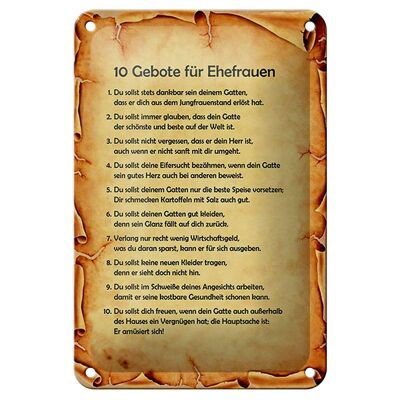 Blechschild Spruch 12x18cm 10 Gebote für Ehefrauen Dekoration