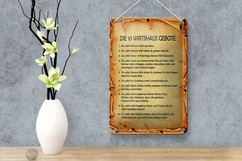 Panneau en étain disant 12x18cm, décoration des 10 commandements du Wirtshaus 4