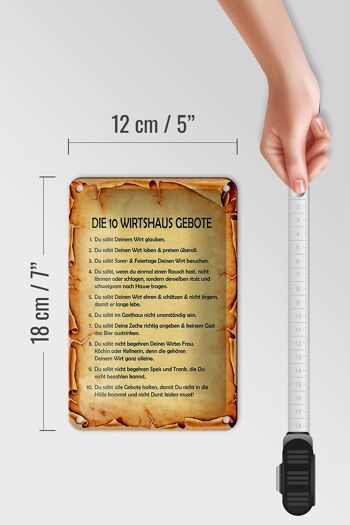 Panneau en étain disant 12x18cm, décoration des 10 commandements du Wirtshaus 5