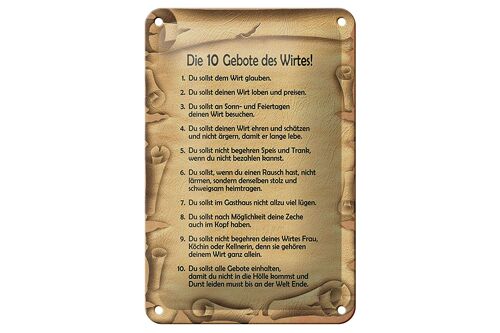 Blechschild Spruch 12x18cm die 10 Gebote des Wirtes Dekoration