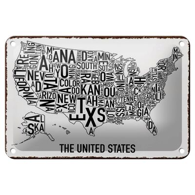 Blechschild Karte 18x12cm The United States Texas Kansas Dekoration