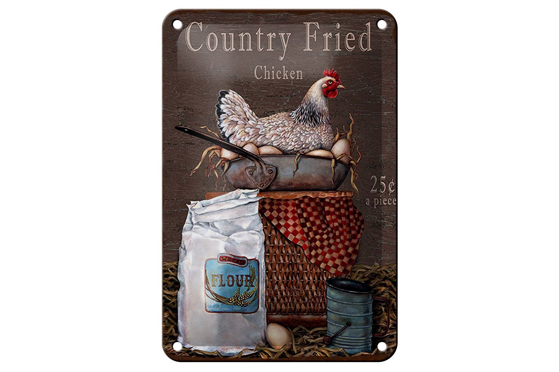 Tin sign saying 12x18cm chicken country fried chicken decoration