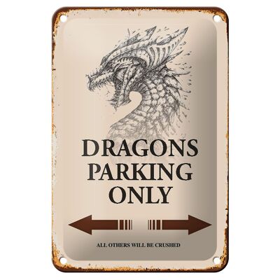 Cartel de chapa que dice 12x18cm Dragones estacionamiento solo decoración