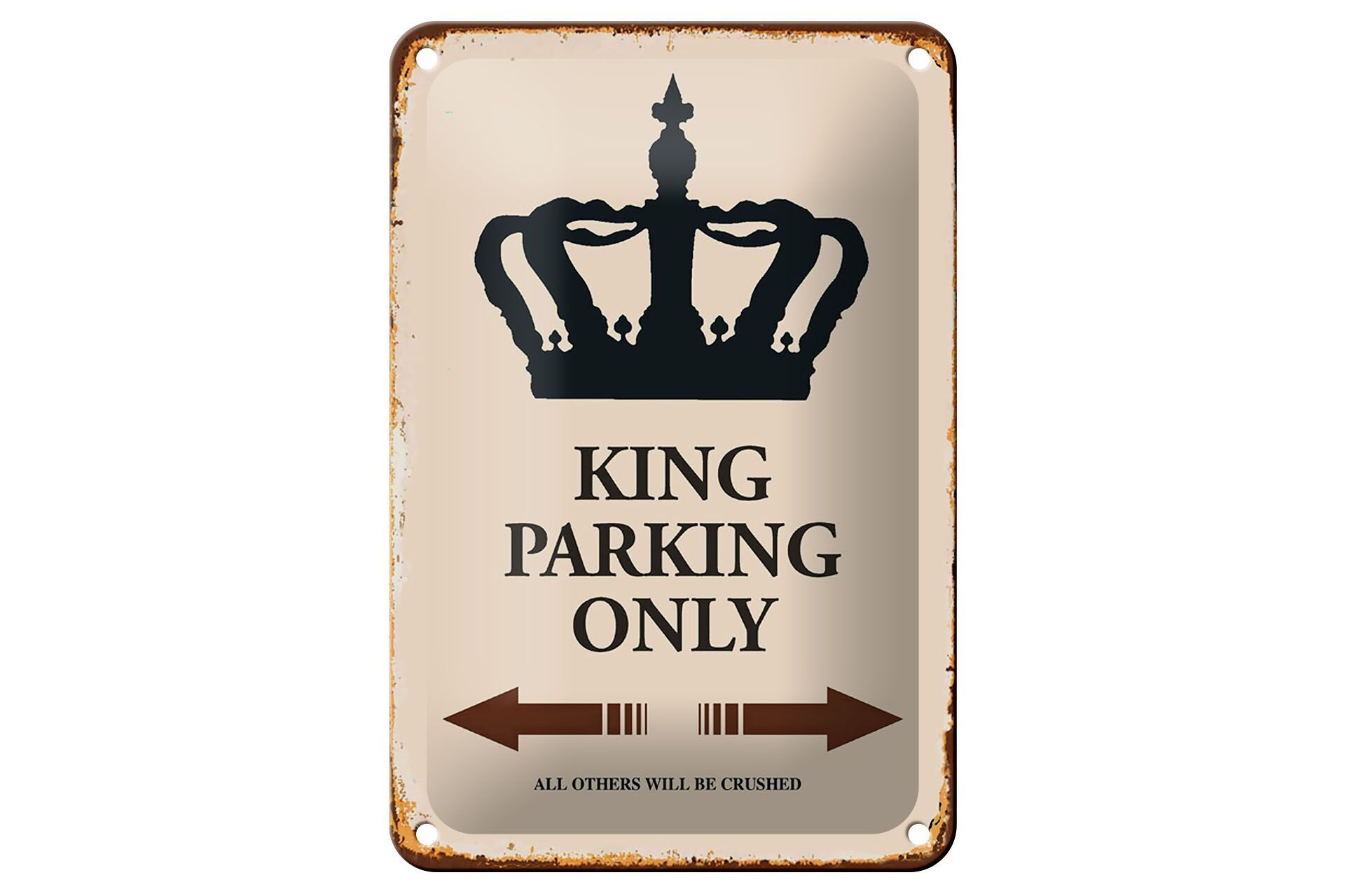 Letrero de chapa que dice 12x18cm King parking only corona decoración