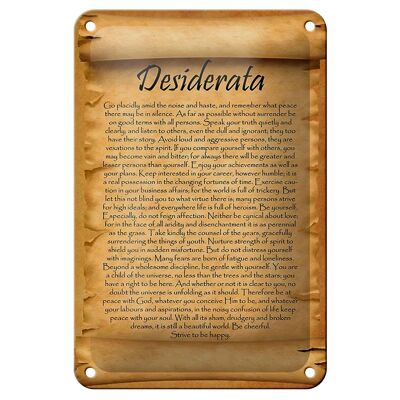 Blechschild Spruch 12x18cm Desiderata Gedicht Englisch Dekoration