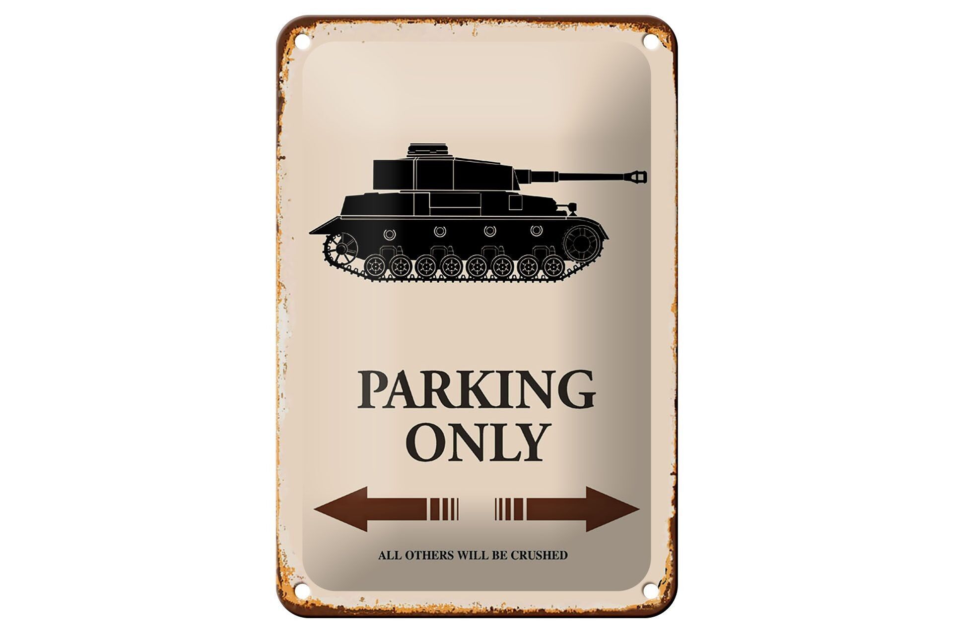 Targa in metallo con scritta "Serbatoio parcheggio solo decorazione" 12 x 18 cm