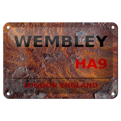 Cartel de chapa Londres 18x12cm Inglaterra Wembley HA9 decoración óxido