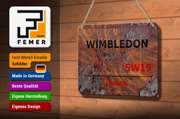 Plaque en tôle Londres 18x12cm Wimbledon SW19 décoration rouille 3