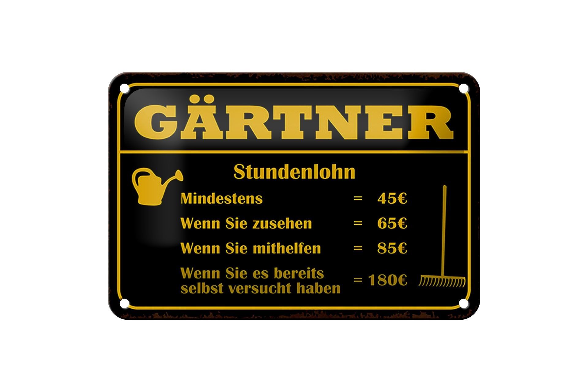 Targa in metallo con scritta 18x12 cm salario orario giardiniere almeno decorazione