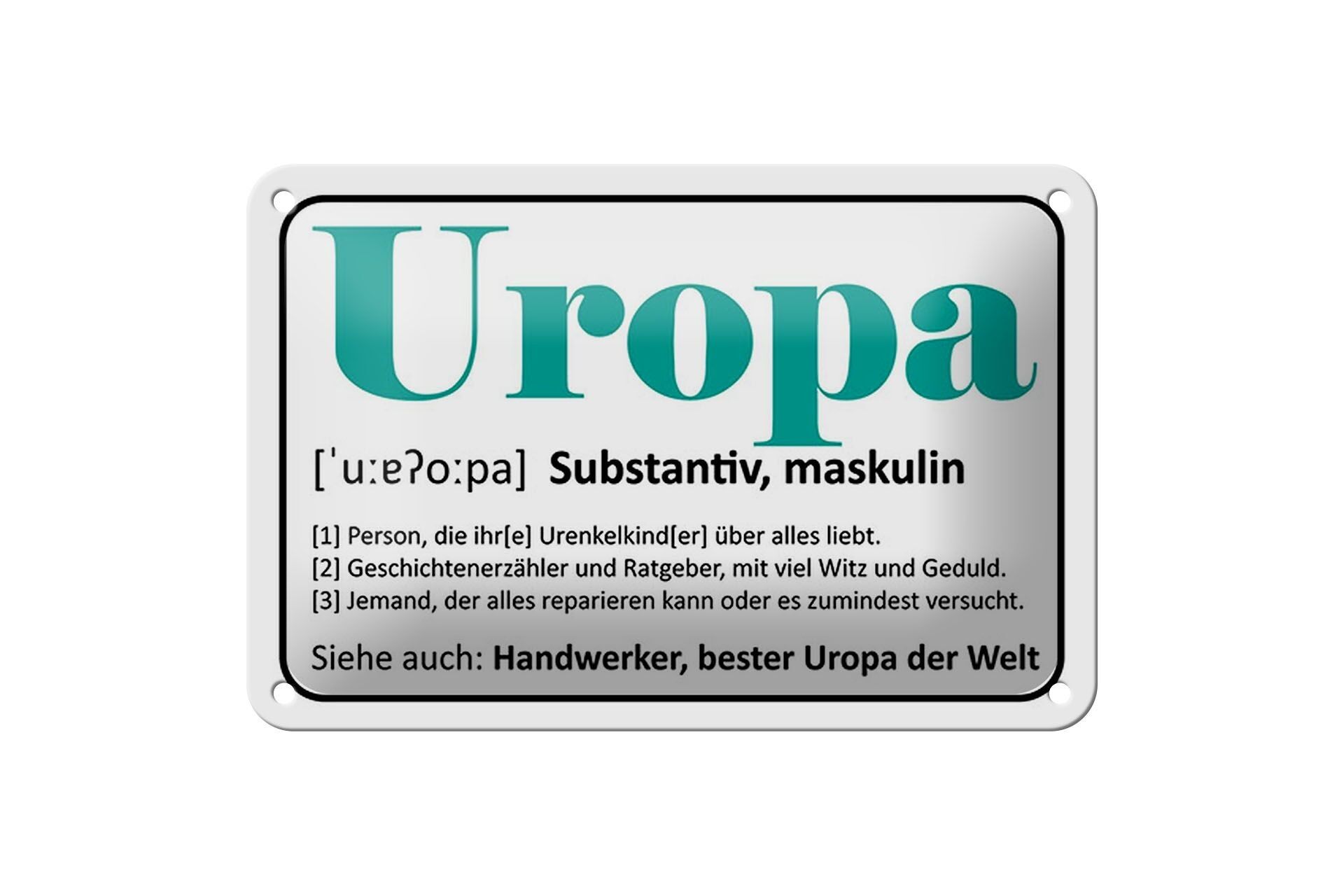 Blechschild Spruch 18x12cm Uropa Handwerker bester Uropa Dekoration