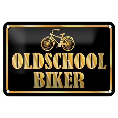 Targa in metallo con scritta Oldscholl Biker 18x12 cm