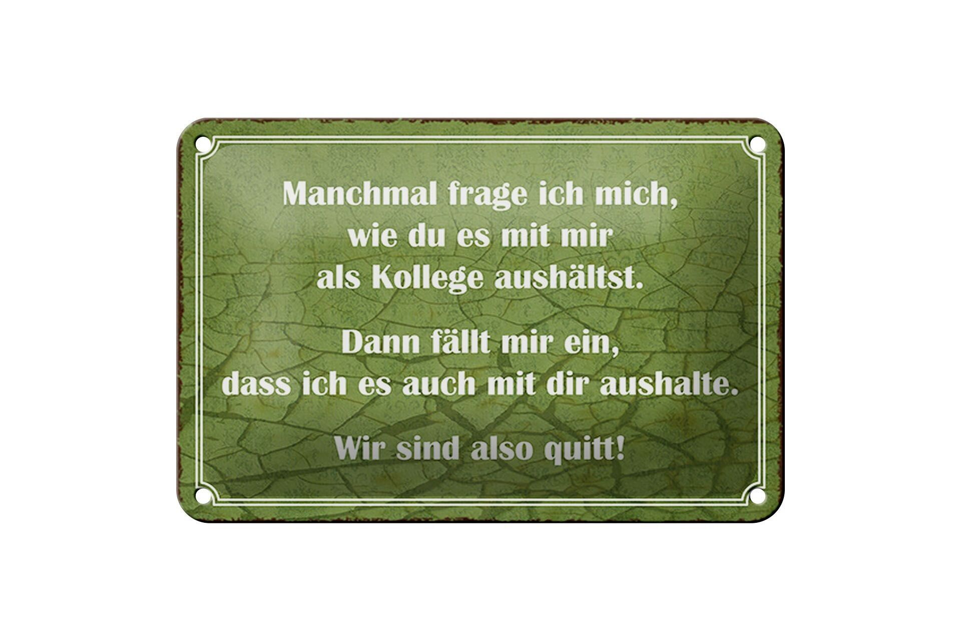 Targa in metallo con scritta 18x12 cm come te con me come decorazione per un collega