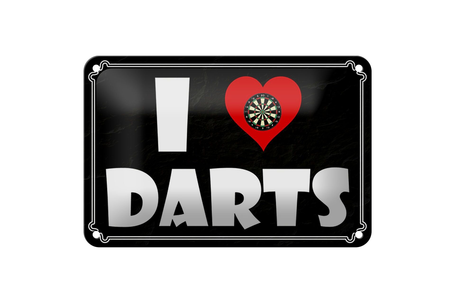 Targa in metallo con scritta "I Love Darts" decorazione murale 18x12 cm