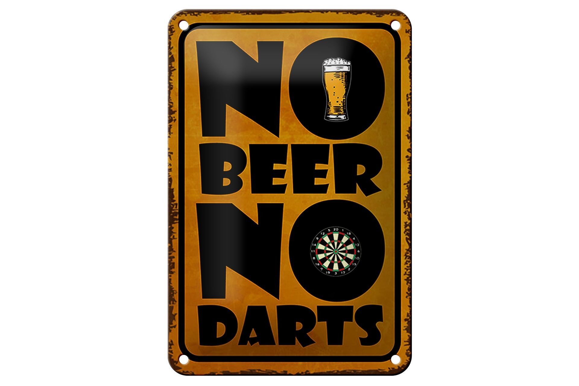 Targa in metallo con scritta "No Beer No Darts" 12x18 cm