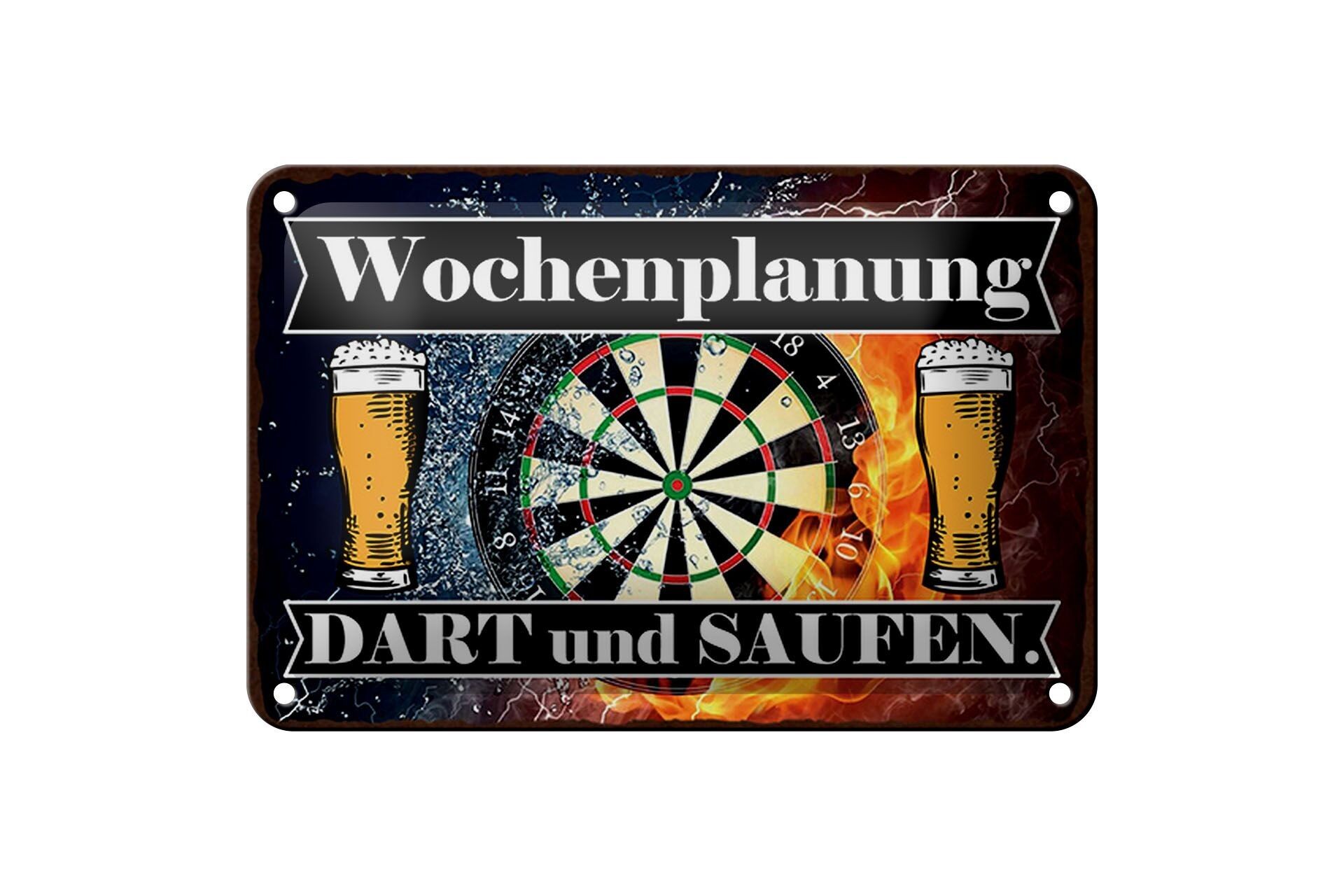 Targa in metallo con scritta "Freccette settimanali" 18x12 cm e decorazione per bere