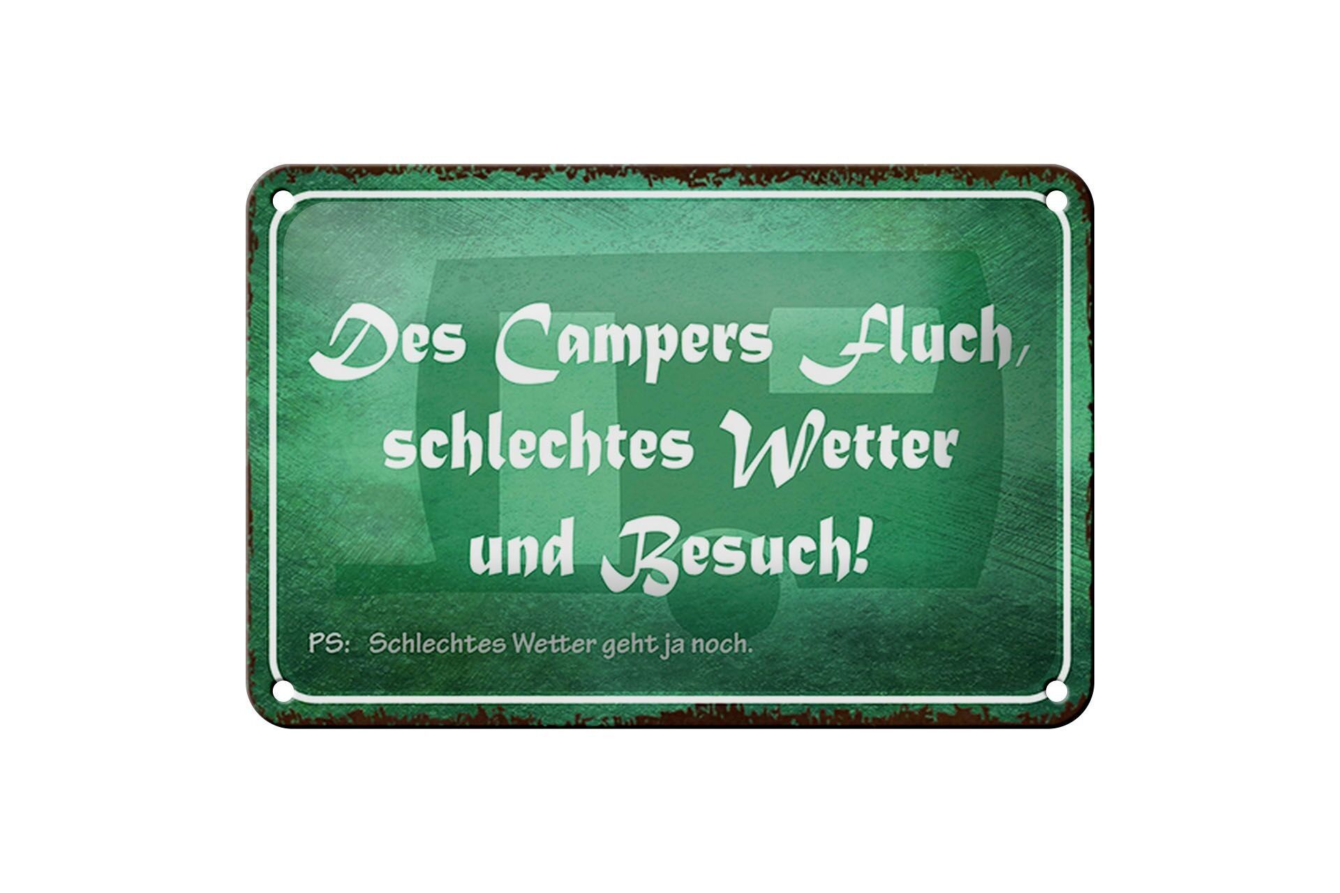 Targa in latta con scritta "I campeggiatori maledicono il maltempo" da 18 x 12 cm