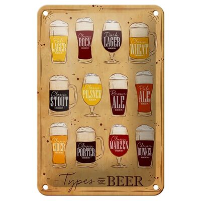 Cartel de chapa que dice 12x18cm Tipos de cerveza Tipos de cerveza decoración