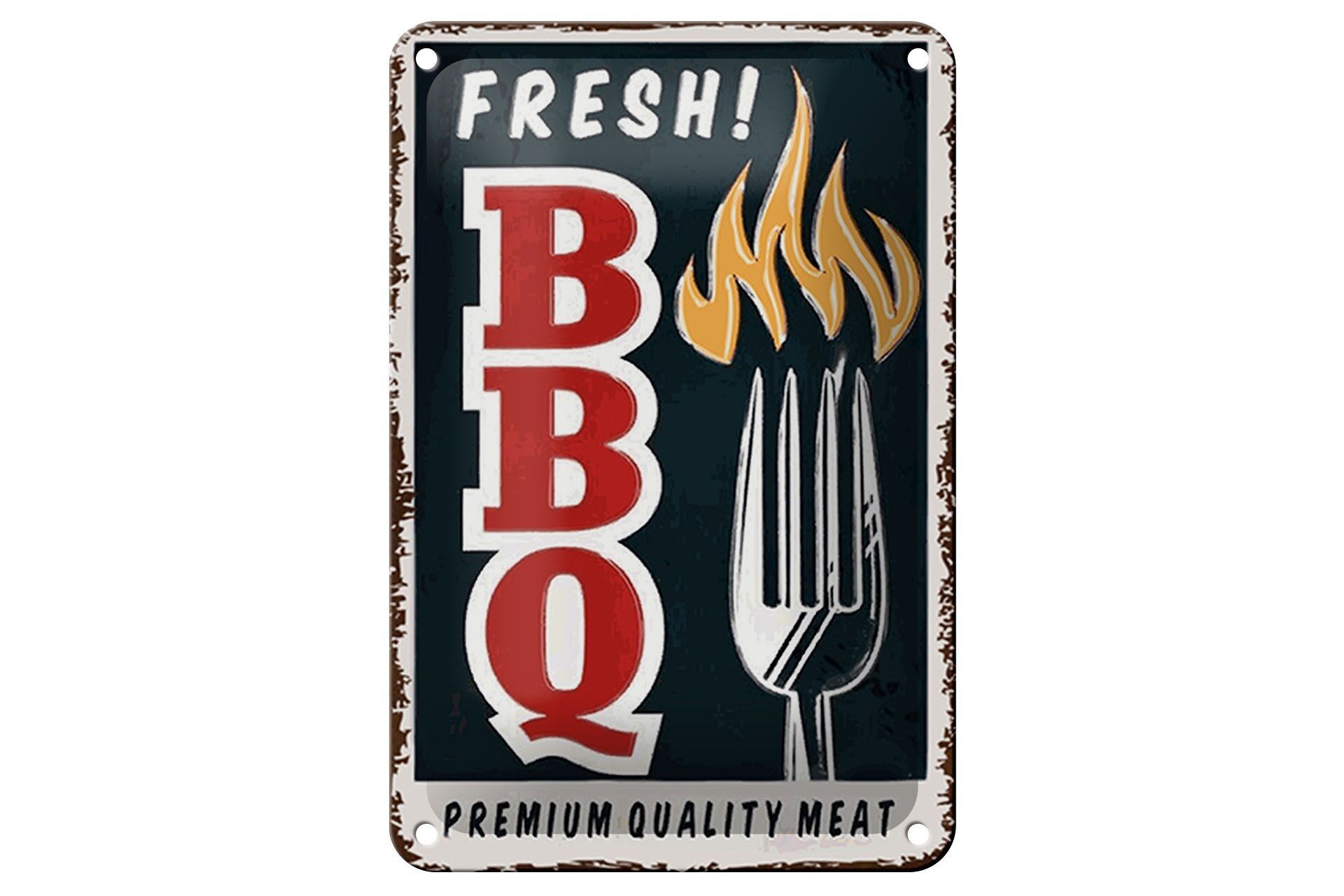 Targa in metallo con scritta "Fresh BBQ Grill", decorazione di qualità premium, 12 x 18 cm