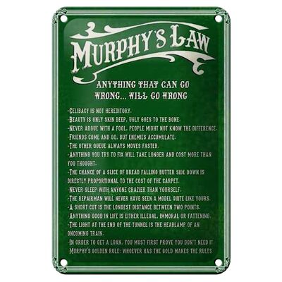 Blechschild Spruch 12x18cm Murphy's Law Anything That Can Dekoration