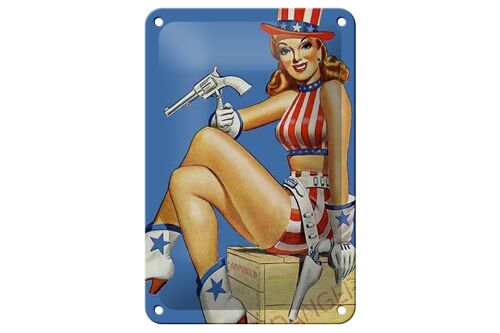 Blechschild Pin Up 12x18cm danger Cowgirl USA Pistole Dekoration