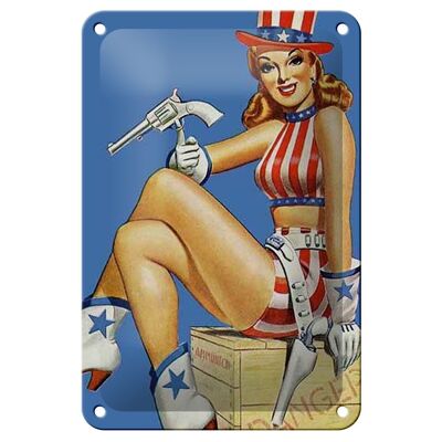 Cartel de chapa Pin Up 12x18cm peligro Cowgirl USA Pistola Decoración