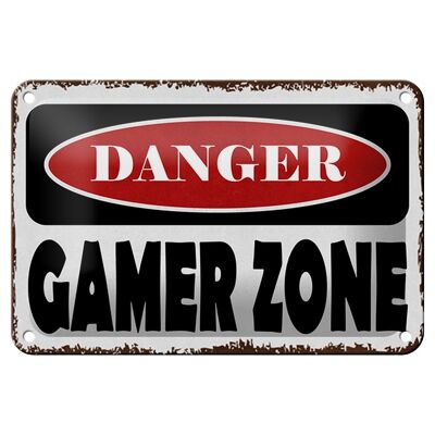 Targa in metallo con scritta "pericolo gamer zone" 18x12 cm