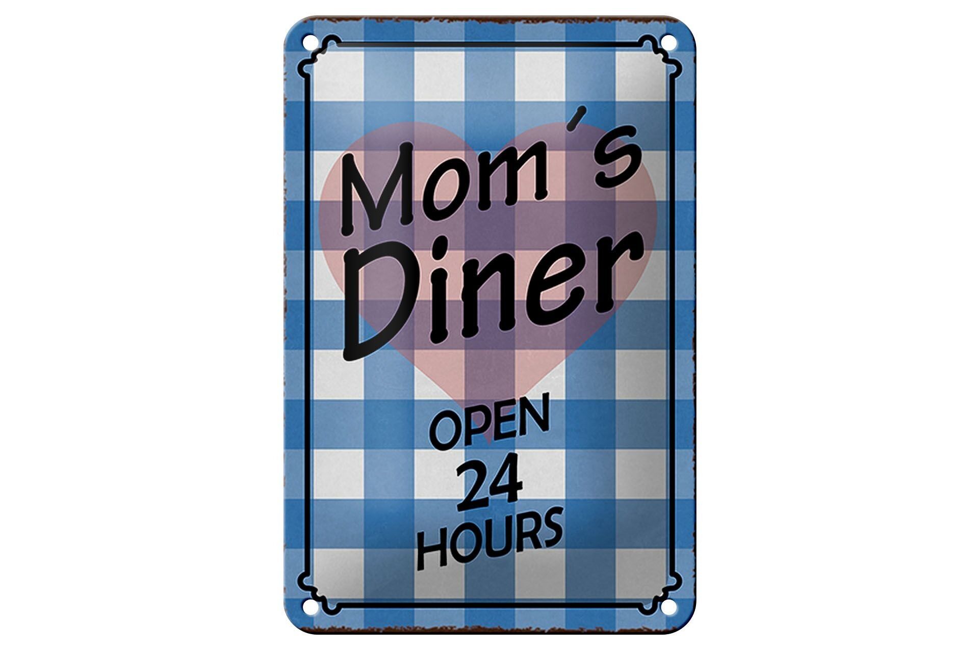 Tin sign saying 12x18cm Mom's Diner open 24 hours heart decoration