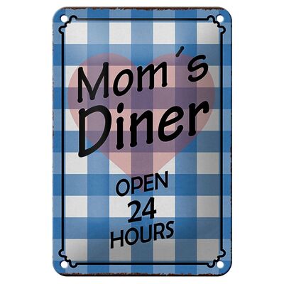 Cartel de chapa con texto "Mom's Diner abierto las 24 horas" 12x18 cm decoración de corazón