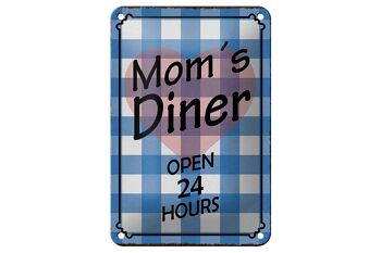 Panneau en étain disant 12x18cm Mom's Diner ouvert 24 heures sur 24, décoration cœur 1