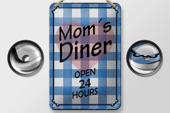 Panneau en étain disant 12x18cm Mom's Diner ouvert 24 heures sur 24, décoration cœur 2