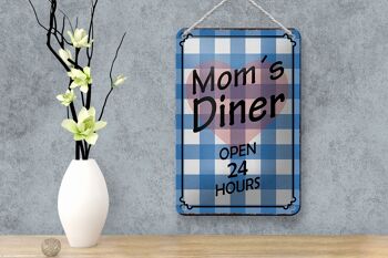 Panneau en étain disant 12x18cm Mom's Diner ouvert 24 heures sur 24, décoration cœur 4