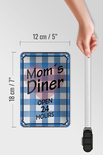 Panneau en étain disant 12x18cm Mom's Diner ouvert 24 heures sur 24, décoration cœur 5