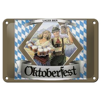 Cartel de chapa con texto en inglés "Oktoberfest Lager Beer Bavaria", 18x12cm