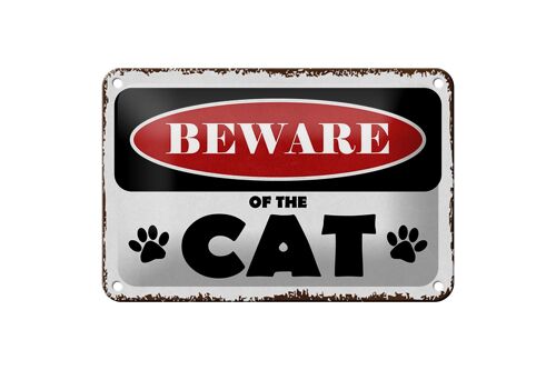 Blechschild Spruch 18x12cm beware of the CAT Vorsicht Katze Dekoration